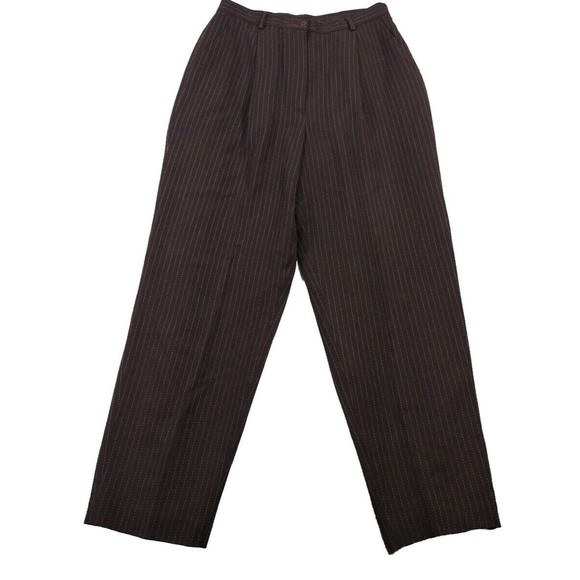 Striped Trousers Pants Women's Career Halter Brown Cream Size 12 Pant - Picture 2 of 14